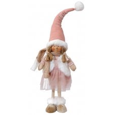 Χριστουγεννιάτικο Διακοσμητικό Λούτρινο Κοριτσάκι με Ροζ Σκούφο (52cm)